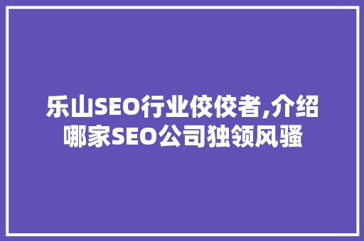 乐山SEO行业佼佼者,介绍哪家SEO公司独领风骚