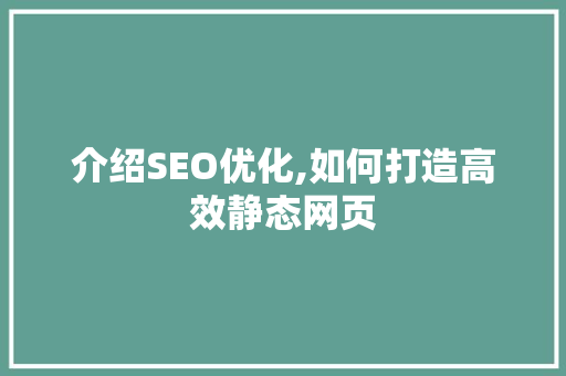 介绍SEO优化,如何打造高效静态网页