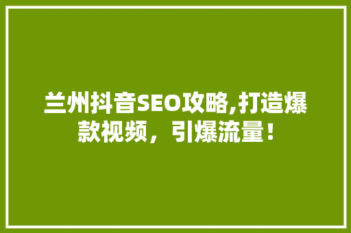 兰州抖音SEO攻略,打造爆款视频，引爆流量！