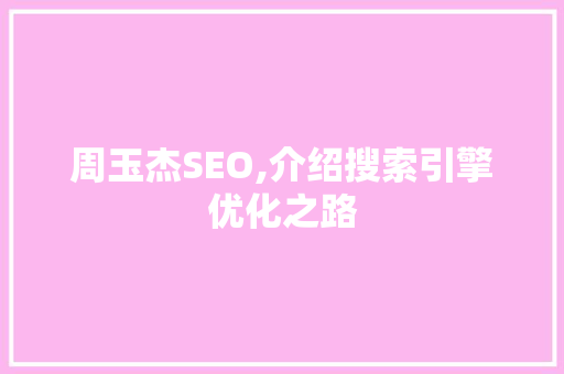 周玉杰SEO,介绍搜索引擎优化之路
