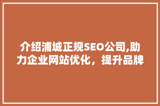 介绍浦城正规SEO公司,助力企业网站优化，提升品牌影响力
