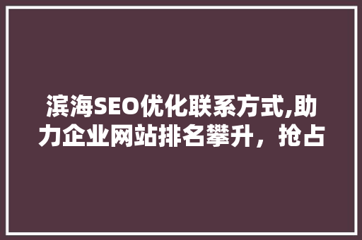 滨海SEO优化联系方式,助力企业网站排名攀升，抢占互联网市场先机  第1张