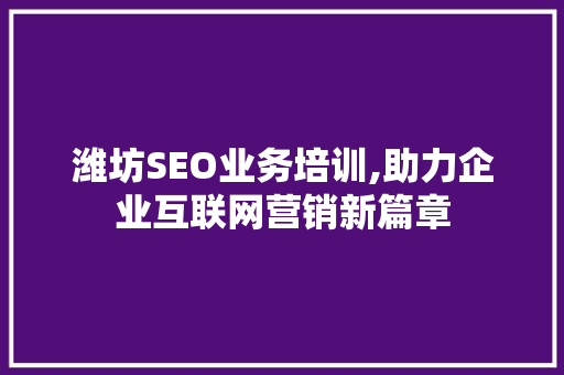 潍坊SEO业务培训,助力企业互联网营销新篇章