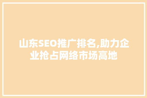 山东SEO推广排名,助力企业抢占网络市场高地