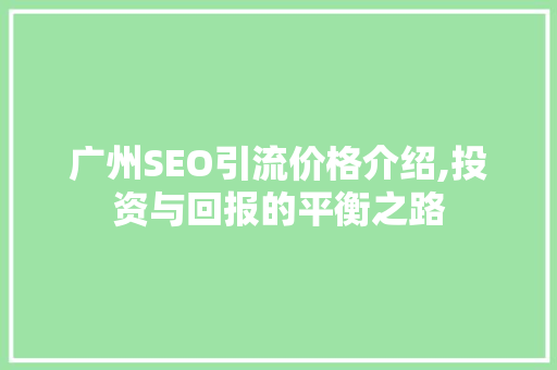 广州SEO引流价格介绍,投资与回报的平衡之路