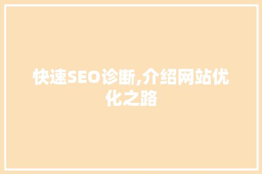 快速SEO诊断,介绍网站优化之路