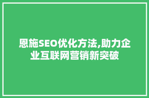恩施SEO优化方法,助力企业互联网营销新突破