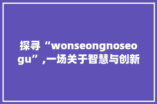探寻“wonseongnoseogu”,一场关于智慧与创新的旅程