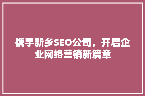 携手新乡SEO公司，开启企业网络营销新篇章