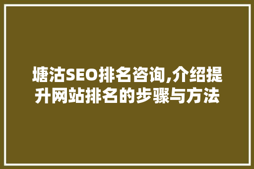 塘沽SEO排名咨询,介绍提升网站排名的步骤与方法