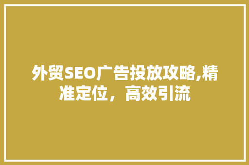外贸SEO广告投放攻略,精准定位，高效引流