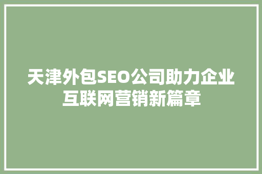 天津外包SEO公司助力企业互联网营销新篇章