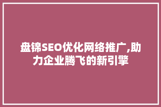盘锦SEO优化网络推广,助力企业腾飞的新引擎