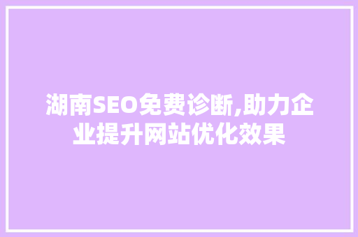 湖南SEO免费诊断,助力企业提升网站优化效果