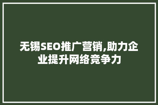 无锡SEO推广营销,助力企业提升网络竞争力