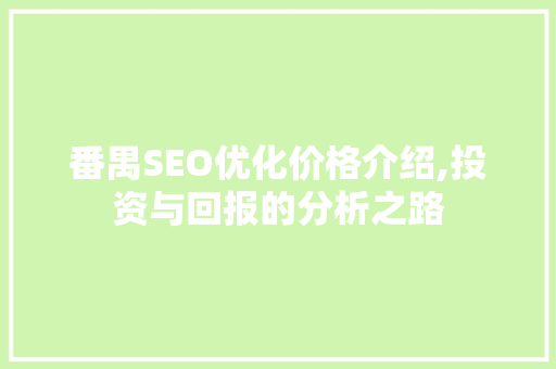 番禺SEO优化价格介绍,投资与回报的分析之路