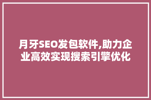 月牙SEO发包软件,助力企业高效实现搜索引擎优化