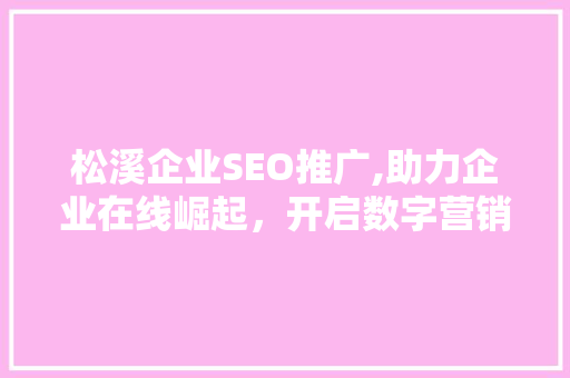 松溪企业SEO推广,助力企业在线崛起，开启数字营销新篇章