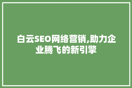 白云SEO网络营销,助力企业腾飞的新引擎