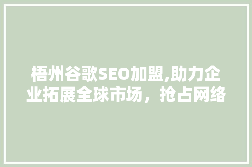 梧州谷歌SEO加盟,助力企业拓展全球市场，抢占网络先机