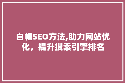 白帽SEO方法,助力网站优化，提升搜索引擎排名