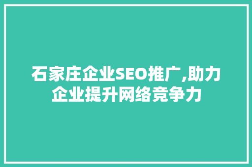石家庄企业SEO推广,助力企业提升网络竞争力