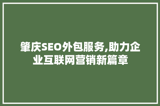 肇庆SEO外包服务,助力企业互联网营销新篇章