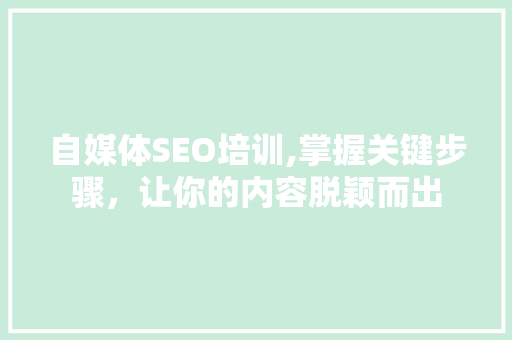 自媒体SEO培训,掌握关键步骤，让你的内容脱颖而出