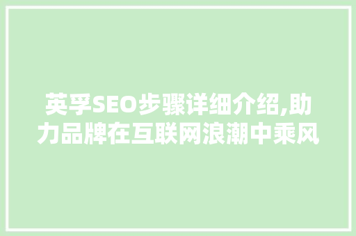 英孚SEO步骤详细介绍,助力品牌在互联网浪潮中乘风破浪