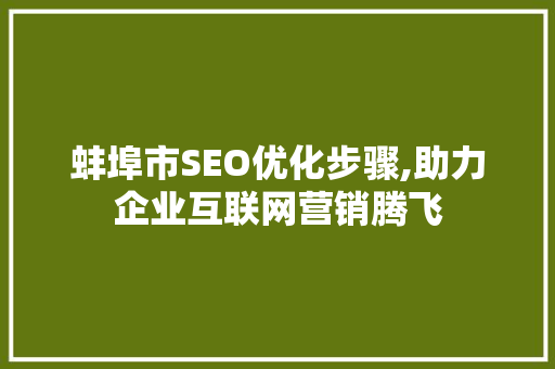 蚌埠市SEO优化步骤,助力企业互联网营销腾飞