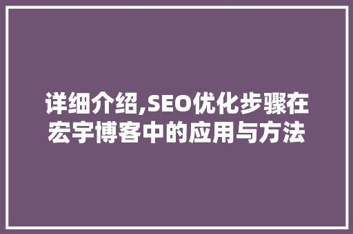 详细介绍,SEO优化步骤在宏宇博客中的应用与方法