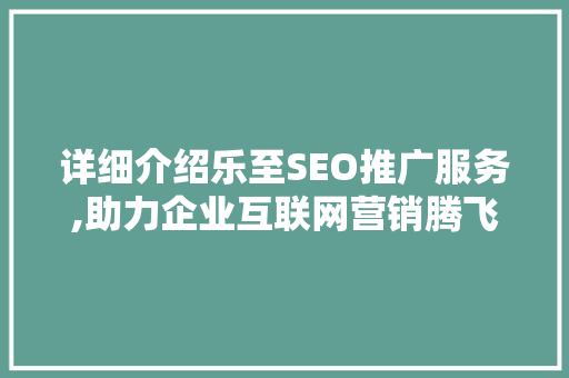 详细介绍乐至SEO推广服务,助力企业互联网营销腾飞