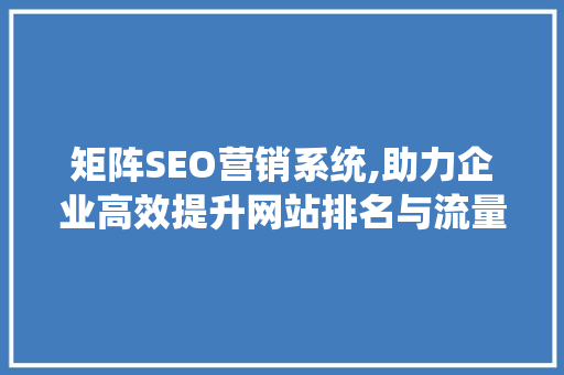 矩阵SEO营销系统,助力企业高效提升网站排名与流量