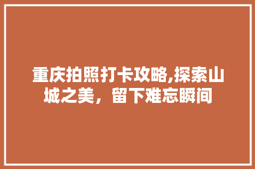 重庆拍照打卡攻略,探索山城之美，留下难忘瞬间