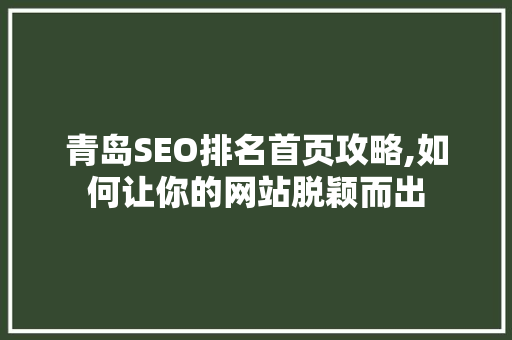 青岛SEO排名首页攻略,如何让你的网站脱颖而出
