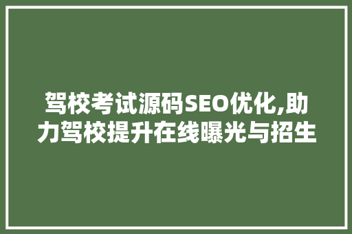 驾校考试源码SEO优化,助力驾校提升在线曝光与招生效果