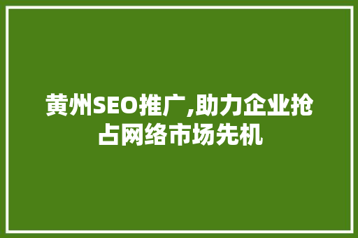黄州SEO推广,助力企业抢占网络市场先机