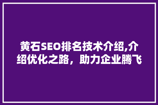 黄石SEO排名技术介绍,介绍优化之路，助力企业腾飞