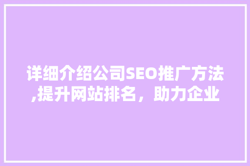 详细介绍公司SEO推广方法,提升网站排名，助力企业腾飞