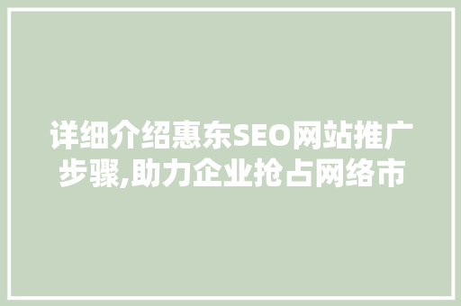详细介绍惠东SEO网站推广步骤,助力企业抢占网络市场制高点