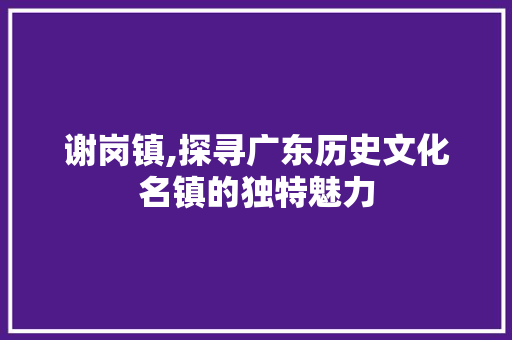 谢岗镇,探寻广东历史文化名镇的独特魅力