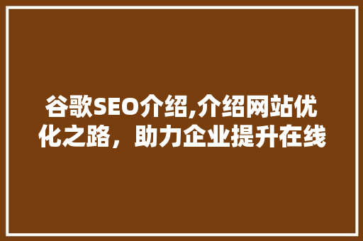 谷歌SEO介绍,介绍网站优化之路，助力企业提升在线竞争力