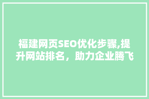 福建网页SEO优化步骤,提升网站排名，助力企业腾飞