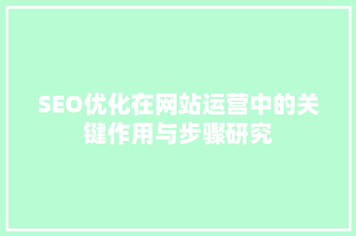 SEO优化在网站运营中的关键作用与步骤研究
