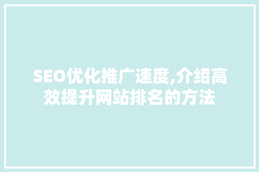 SEO优化推广速度,介绍高效提升网站排名的方法