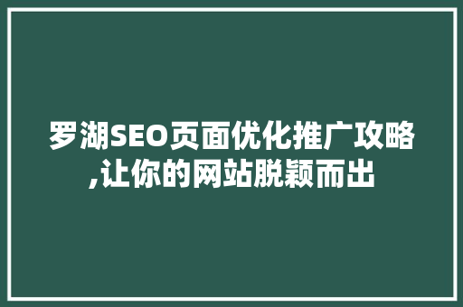 罗湖SEO页面优化推广攻略,让你的网站脱颖而出  第1张