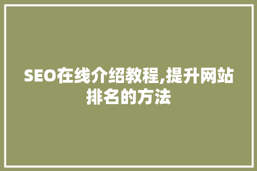 SEO在线介绍教程,提升网站排名的方法