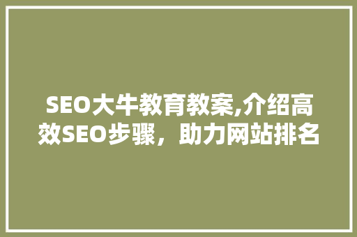 SEO大牛教育教案,介绍高效SEO步骤，助力网站排名提升