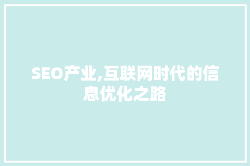SEO产业,互联网时代的信息优化之路
