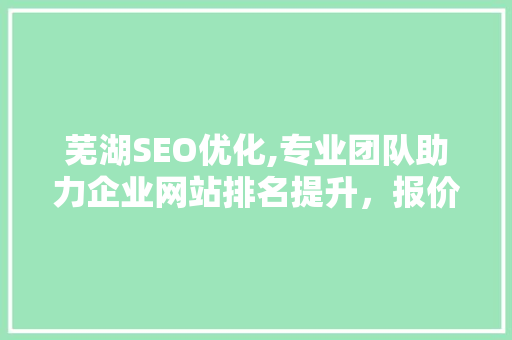 芜湖SEO优化,专业团队助力企业网站排名提升，报价透明合理  第1张